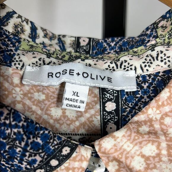 Rose & Olive Blue and Cream Button Down Shirt Patchwork Design - Picture 4 of 6